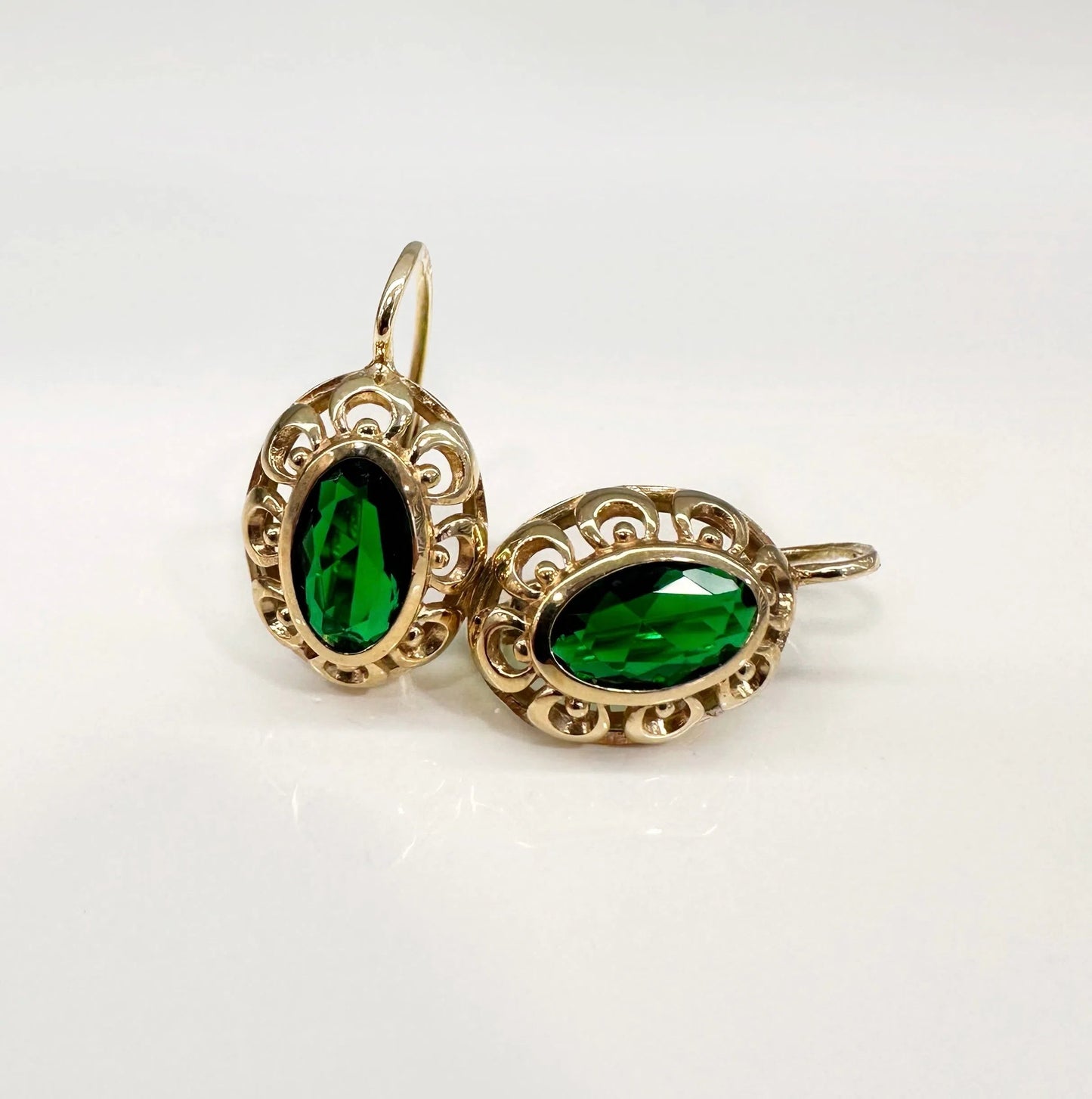 Gold earrings gold and green